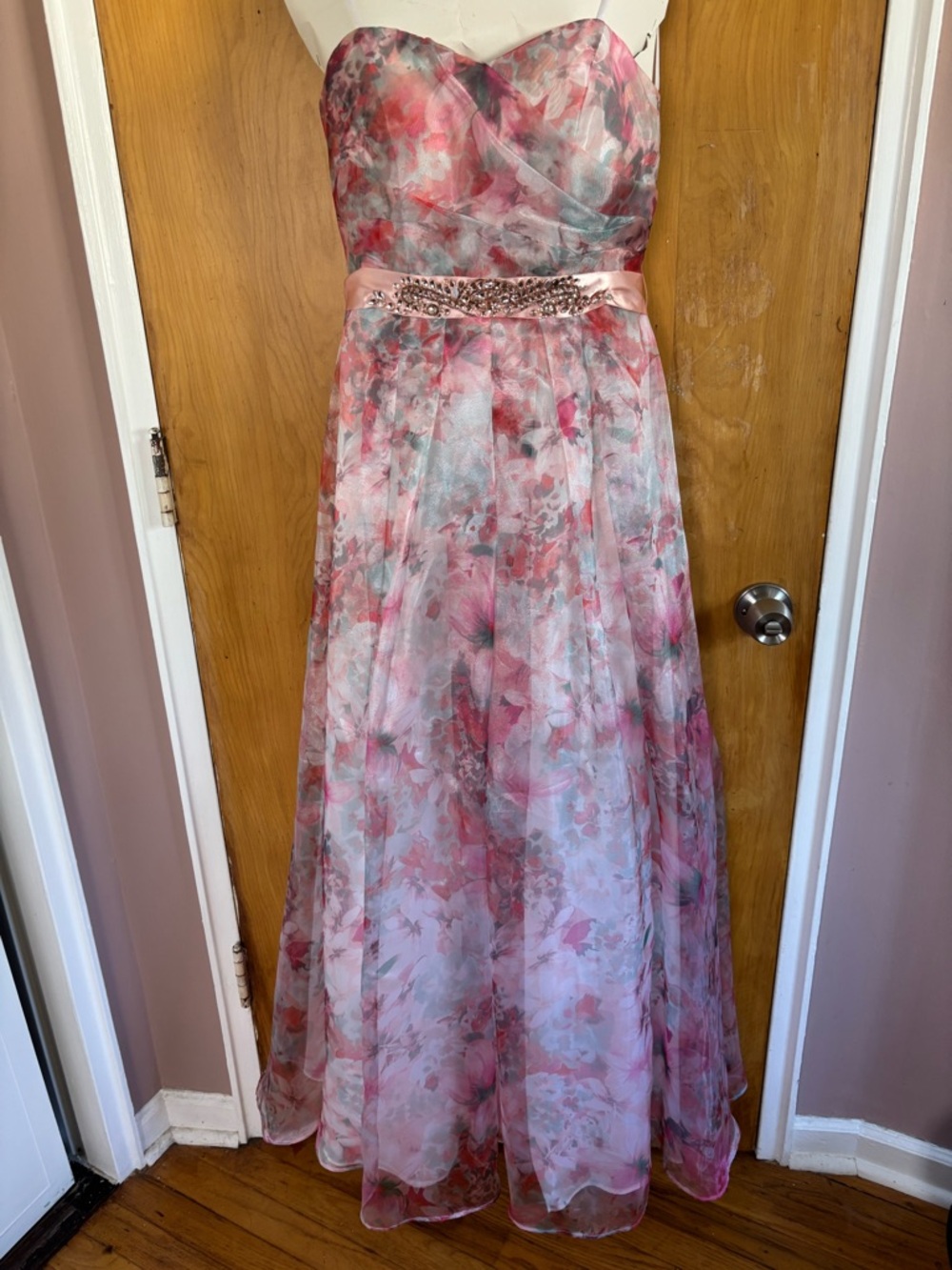 Scout Floral Strapless Pink Dress with Beaded Waist
